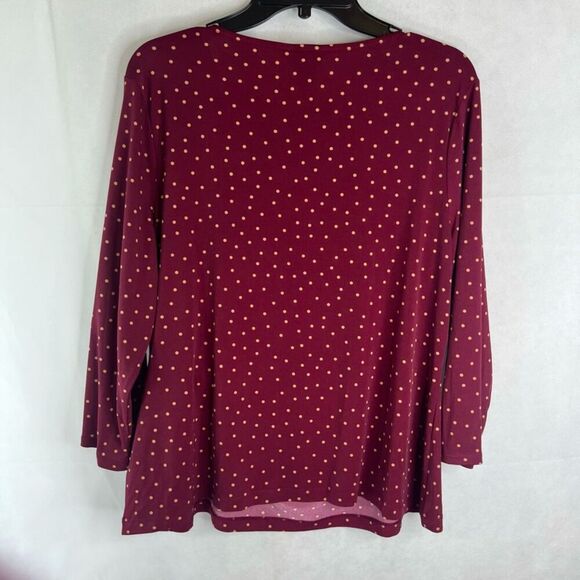 Liz Claiborne NWT Burgundy Dots Faux‎ Wrap Career Blouse Women's Sz PXL - Picture 2 of 9